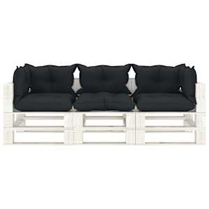 vidaXL Canapea de grădină din paleți cu 3 locuri, perne antracit, lemn
