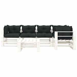 vidaXL Poilsio komplektas i&scaron; palečių su pagalvėmis, 6 dalių, mediena