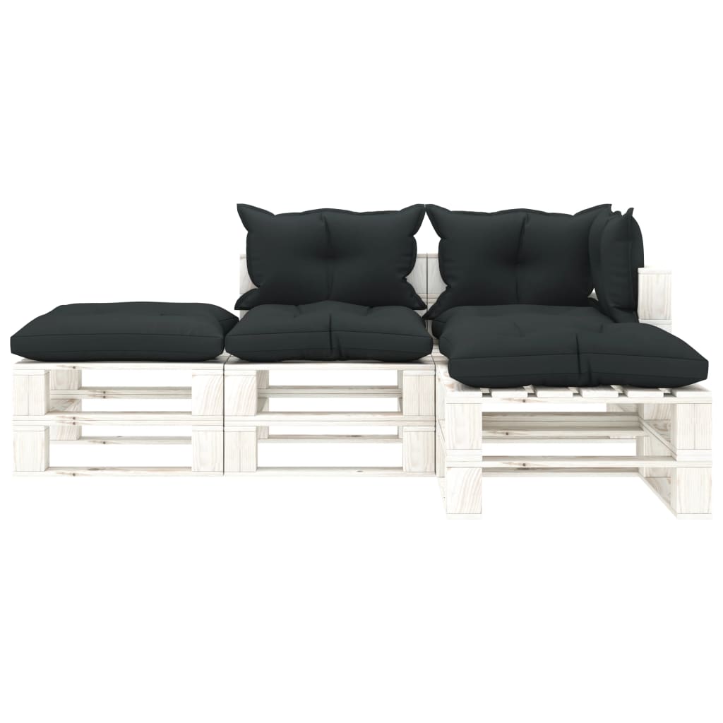 vidaXL 4 pcs conjunto lounge jardim em paletes c/ almofadões antracite