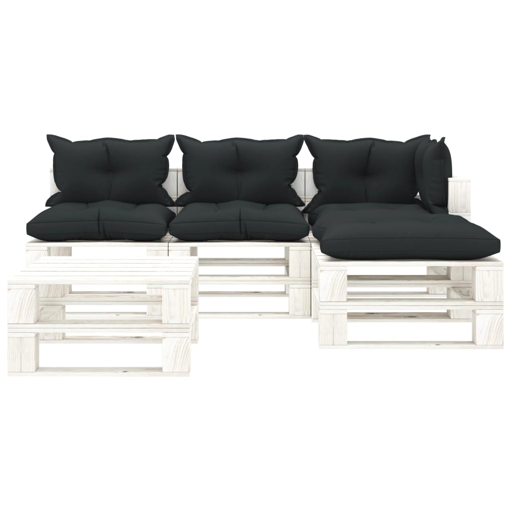 

vidaXL 5-delige Loungeset met antracietkleurige kussens pallet hout