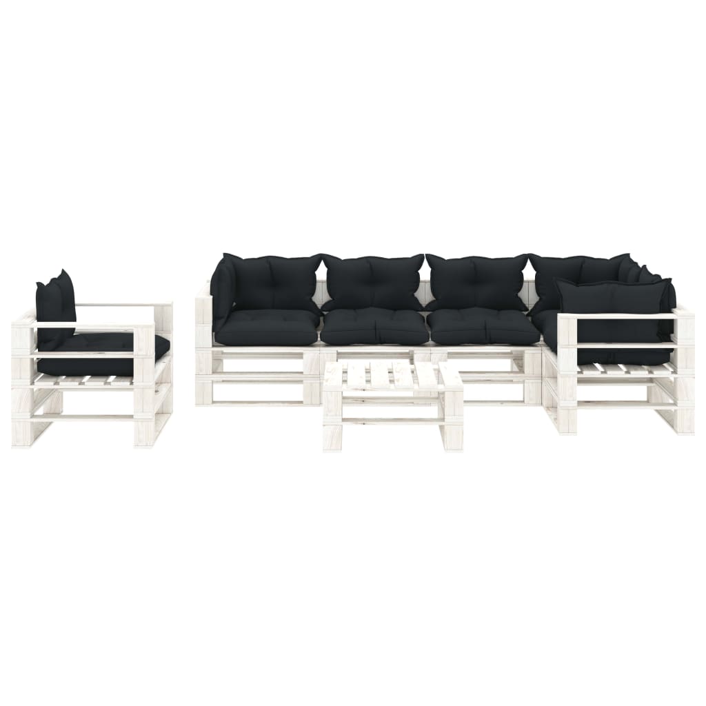 vidaXL 7-delige Loungeset met antracietkleurige kussens pallet hout