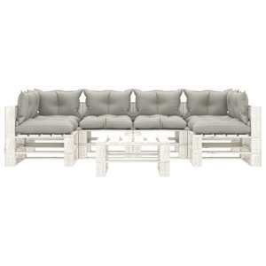 vidaXL Poilsio komplektas i&scaron; palečių su pagalvėmis, 7 dalių, mediena