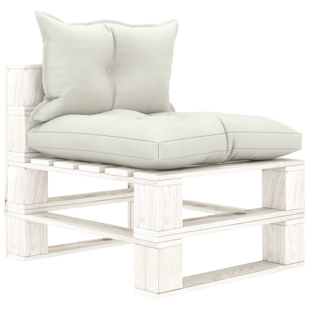 vidaXL Garten-Paletten-Mittelsofa mit Kissen in Beige Holz