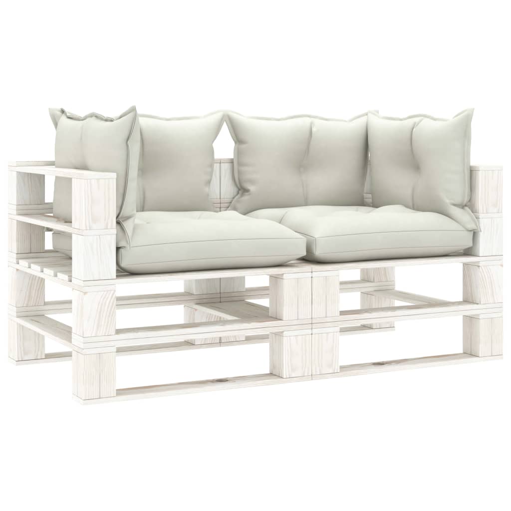 Garten-Palettensofa 2-Sitzer mit Kissen in Beige Holz kaufen