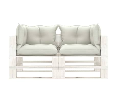 vidaXL Canapea de grădină din paleți, 2 locuri, perne bej, lemn