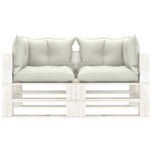 vidaXL Canapea de grădină din paleți, 2 locuri, perne bej, lemn