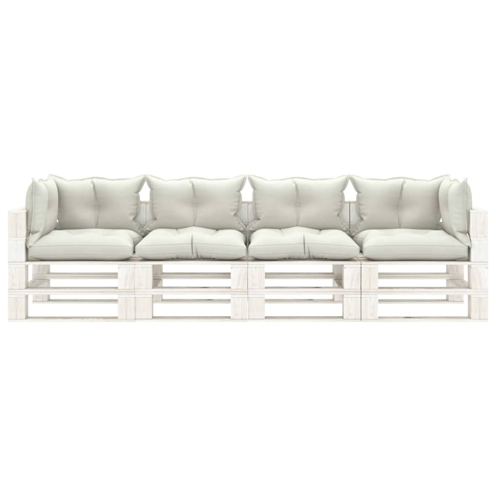 

vidaXL Tuinbank 4-zits met beige kussens pallet hout