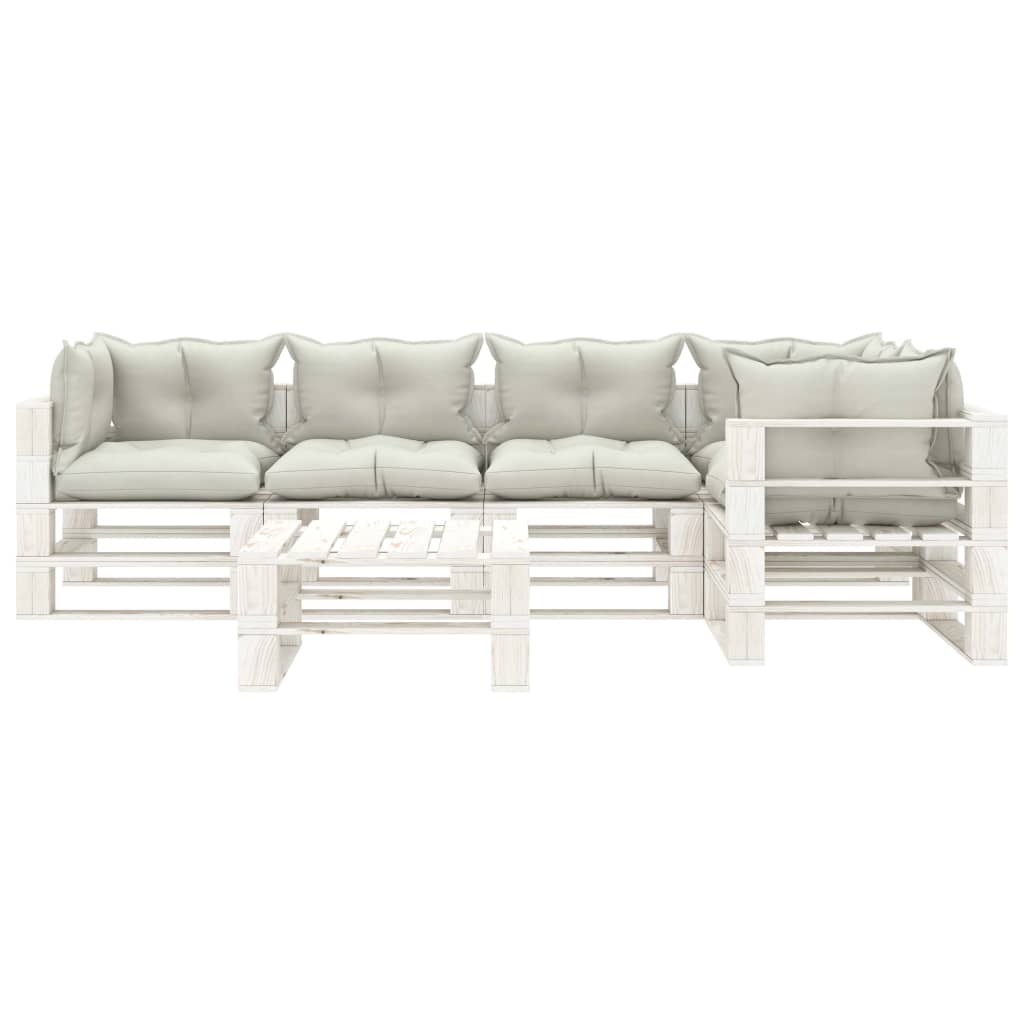 

vidaXL 6-delige Loungeset met beige kussens pallet hout