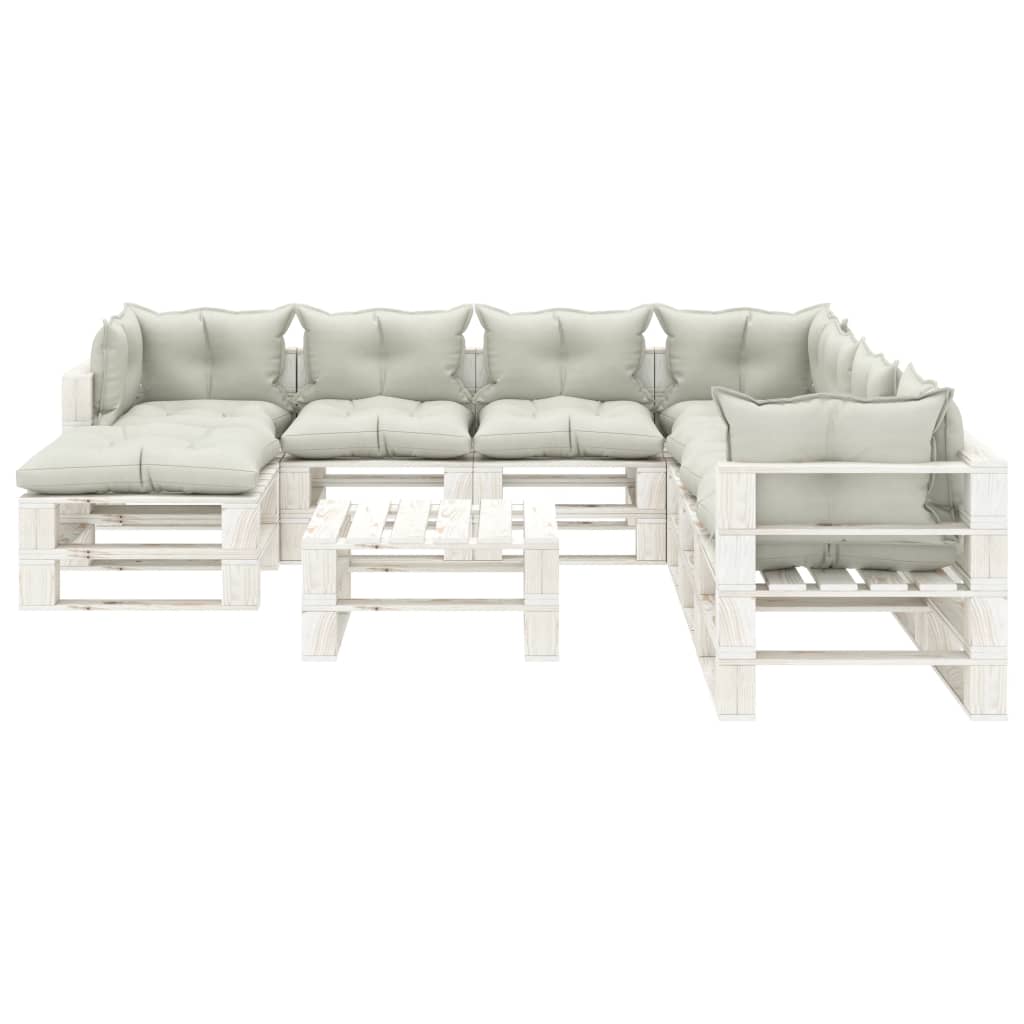 vidaXL 9-delige Loungeset met beige kussens pallet hout