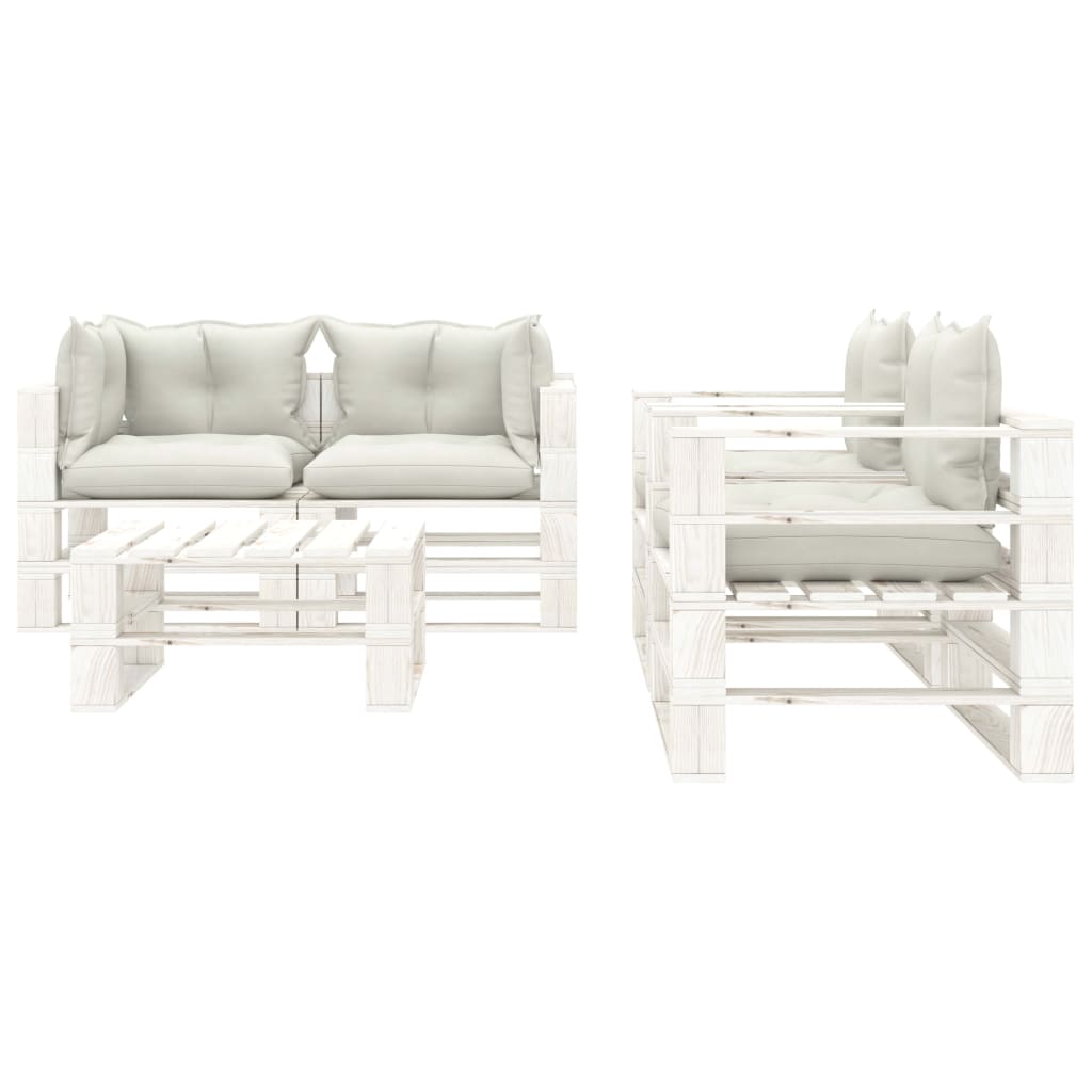 

vidaXL 5-delige Loungeset met beige kussens pallet hout