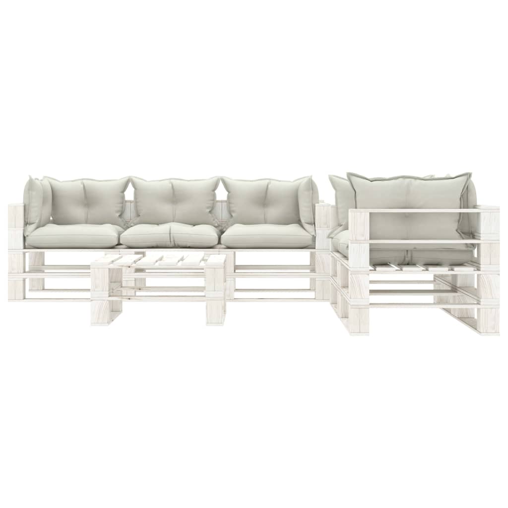 

vidaXL 6-delige Loungeset met beige kussens pallet hout