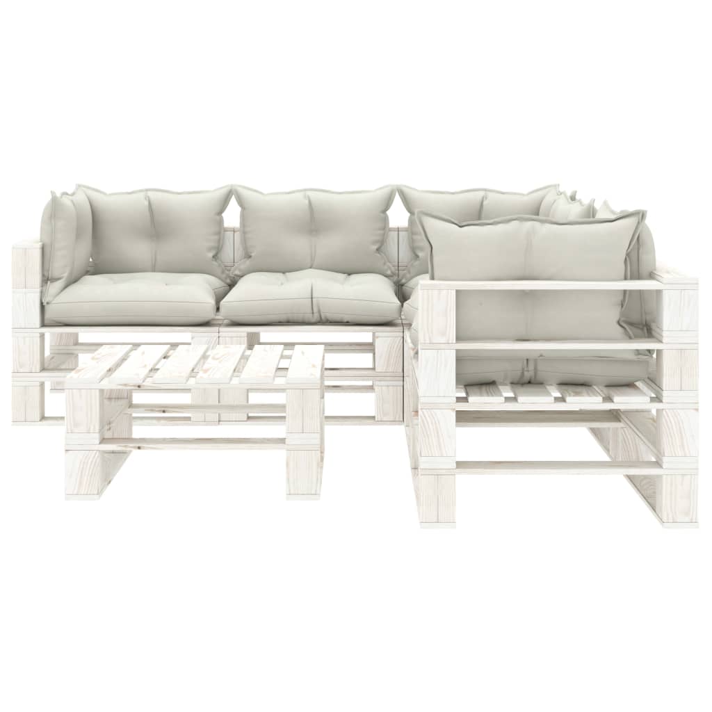 

vidaXL 6-delige Loungeset met beige kussens pallet hout