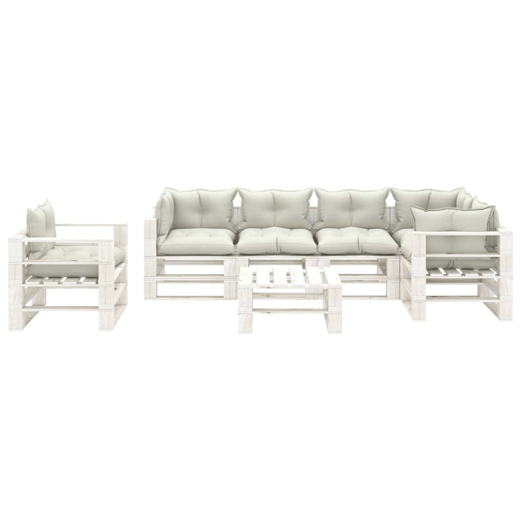 vidaXL Conjunto lounge de jardim em paletes 7 pcs c/ almofadões beges