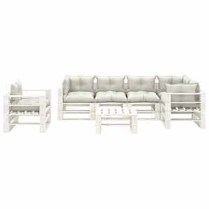 vidaXL Poilsio komplektas i&scaron; palečių su pagalvėlėmis, 7 dalių, mediena