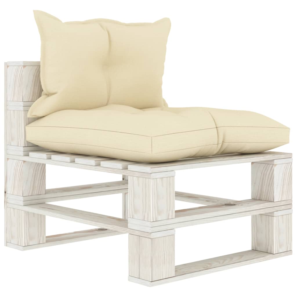 vidaXL Garten-Paletten-Mittelsofa mit Kissen in Creme Holz