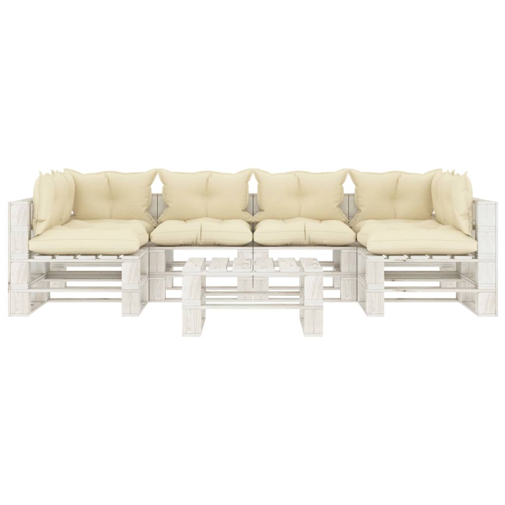 

vidaXL 7-delige Loungeset met crèmekleurige kussens pallet hout