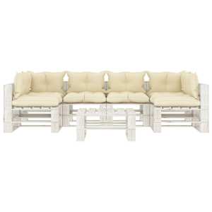 vidaXL Poilsio komplektas i&scaron; palečių su pagalvėmis, 7 dalių, mediena