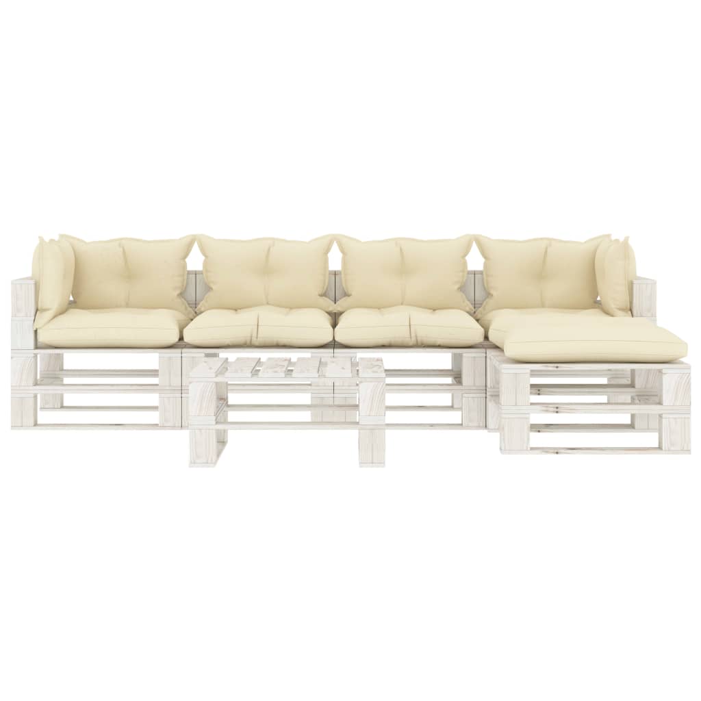 

vidaXL 6-delige Loungeset met crèmekleurige kussens pallet hout