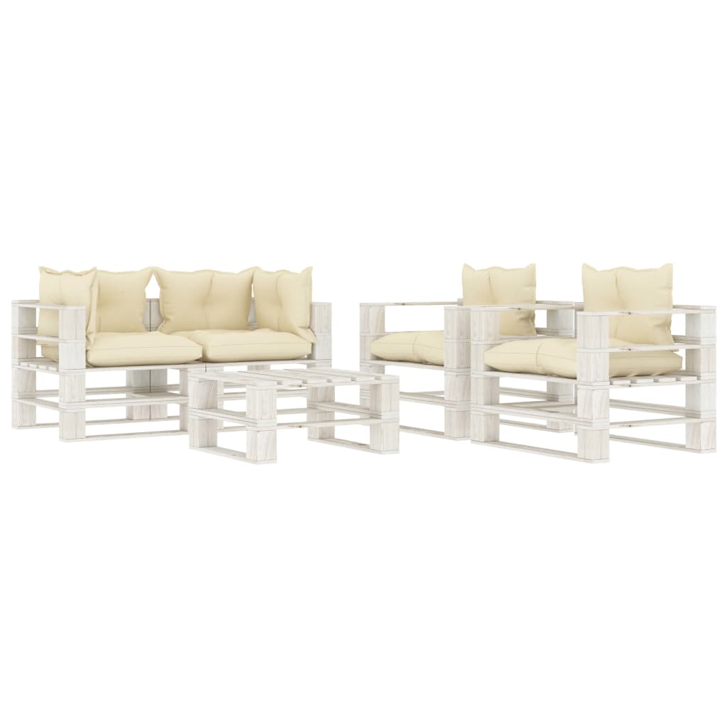  vidaXL Set mobilier de grădină din paleți cu perne crem, 5 piese, lemn