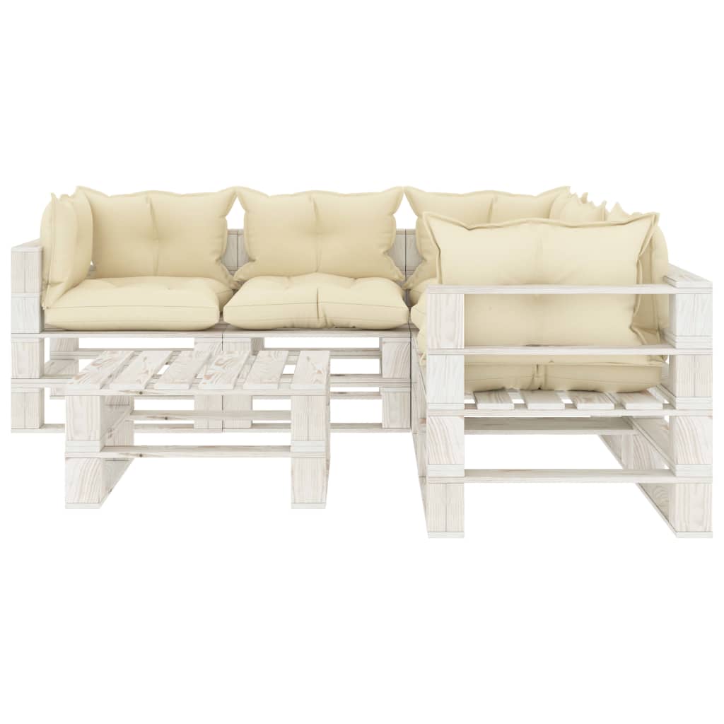 vidaXL Set Salotto da Giardino Pallet 6 pz con Cuscini Crema in Legno