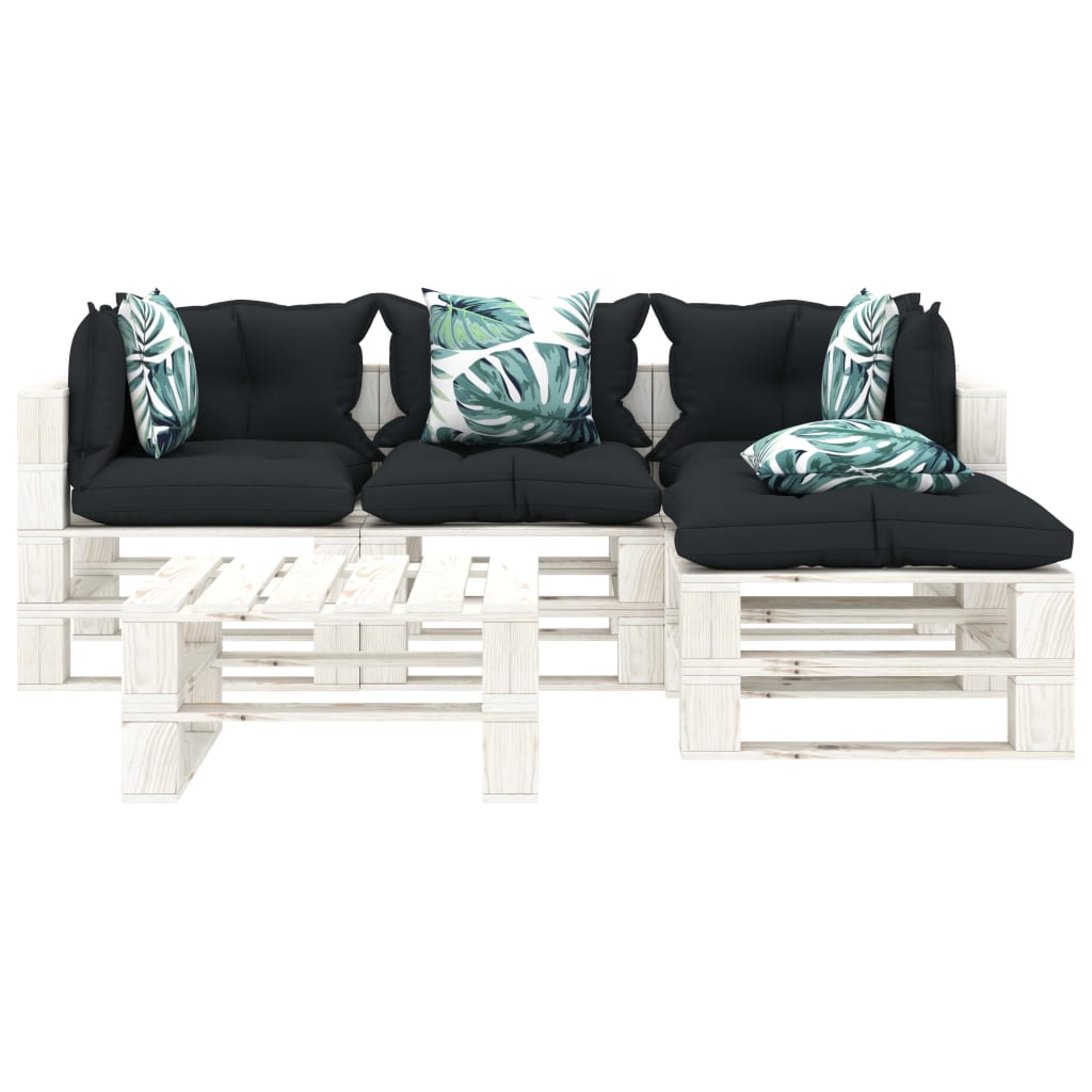 

vidaXL 5-delige Loungeset met antraciet en bloemenkussens pallet hout