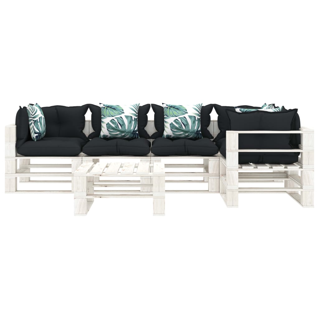 

vidaXL 6-delige Loungeset met antraciet en bloemenkussens pallet hout