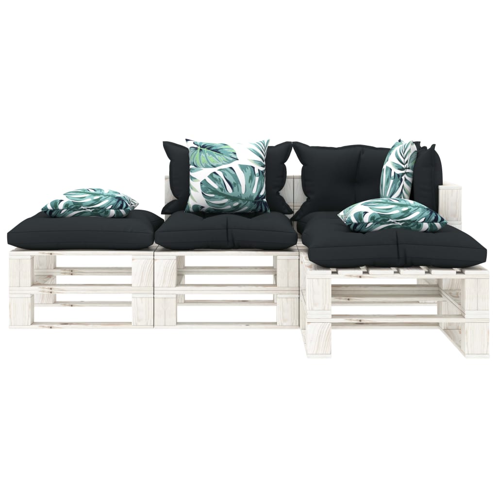 

vidaXL 4-delige Loungeset met antraciet en bloemenkussens pallet hout