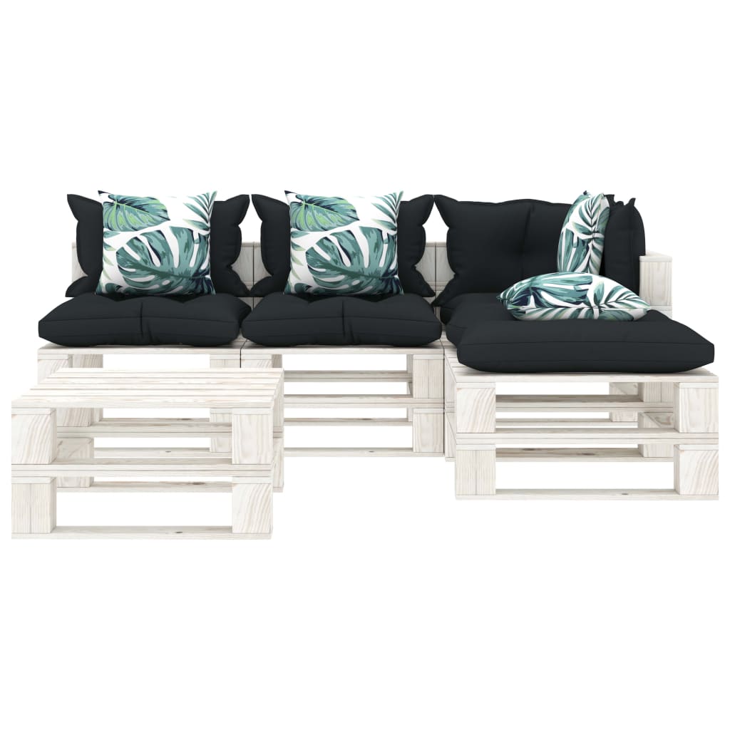 

vidaXL 5-delige Loungeset met antraciet en bloemenkussens pallet hout