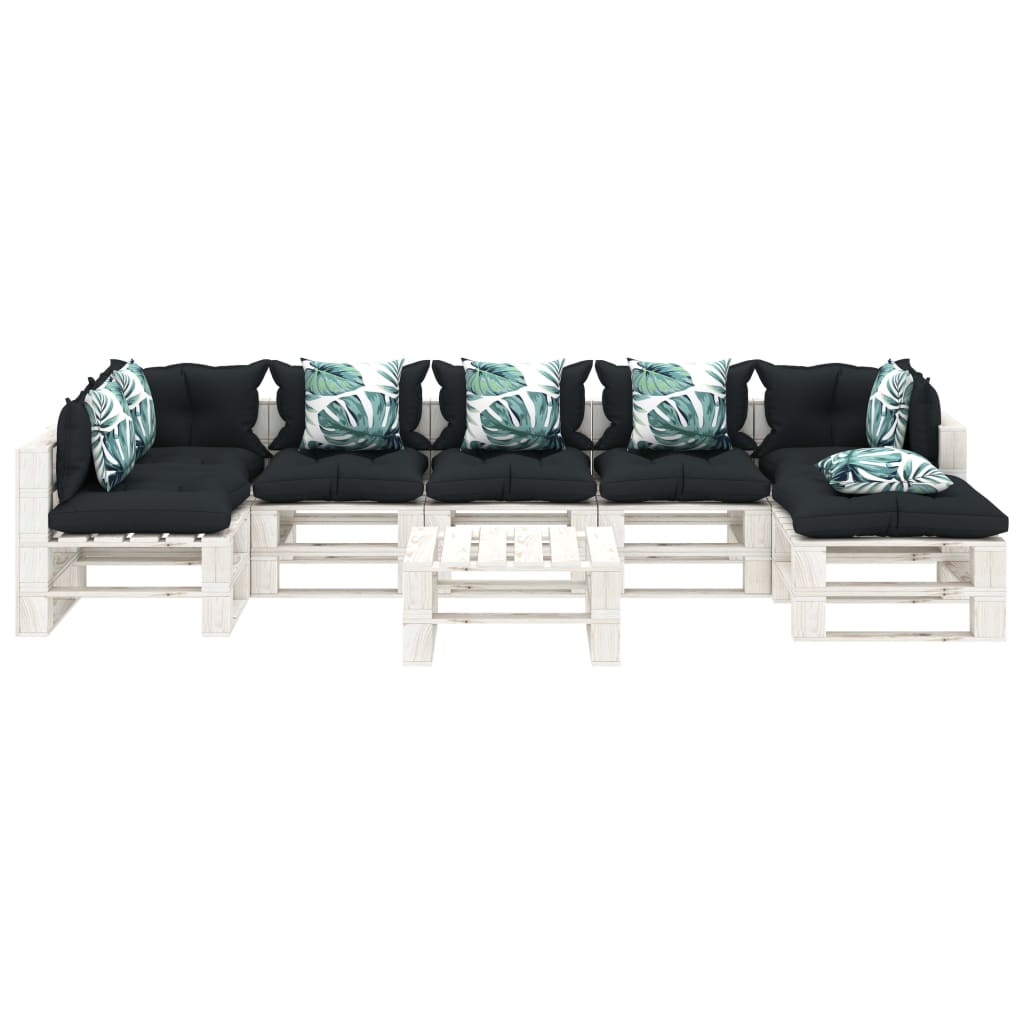 

vidaXL 8-delige Loungeset met antraciet en bloemenkussens pallet hout