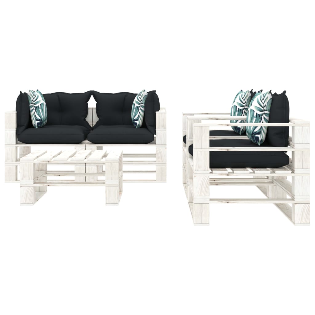 

vidaXL 5-delige Loungeset met antraciet en bloemenkussens pallet hout
