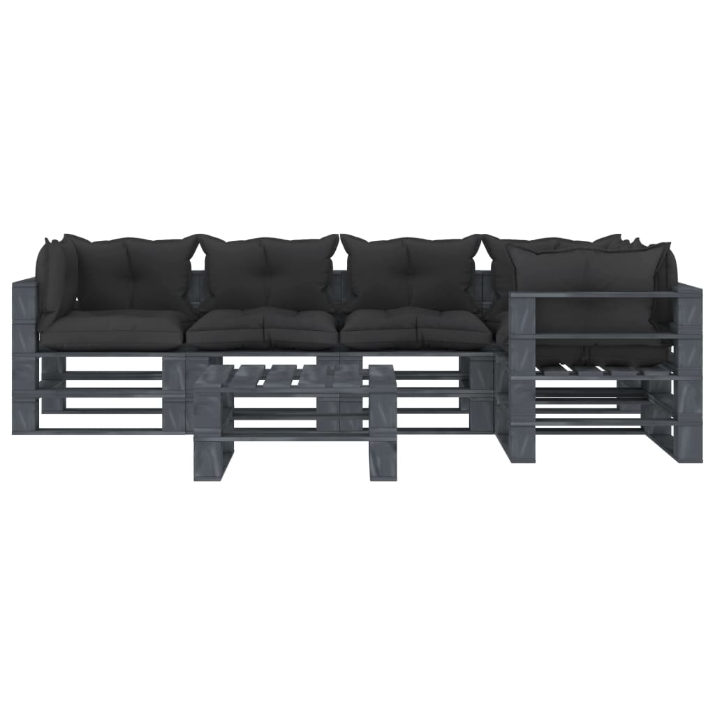 

vidaXL 6-delige Loungeset met zwarte kussens pallet hout