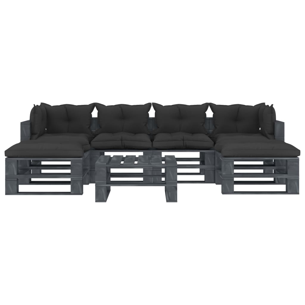 

vidaXL 7-delige Loungeset met zwarte kussens pallet hout