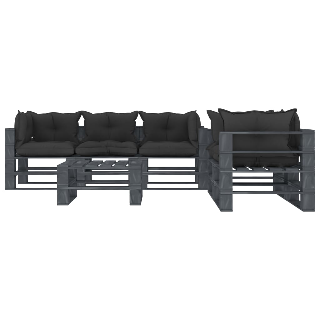 

vidaXL 6-delige Loungeset met zwarte kussens pallet hout