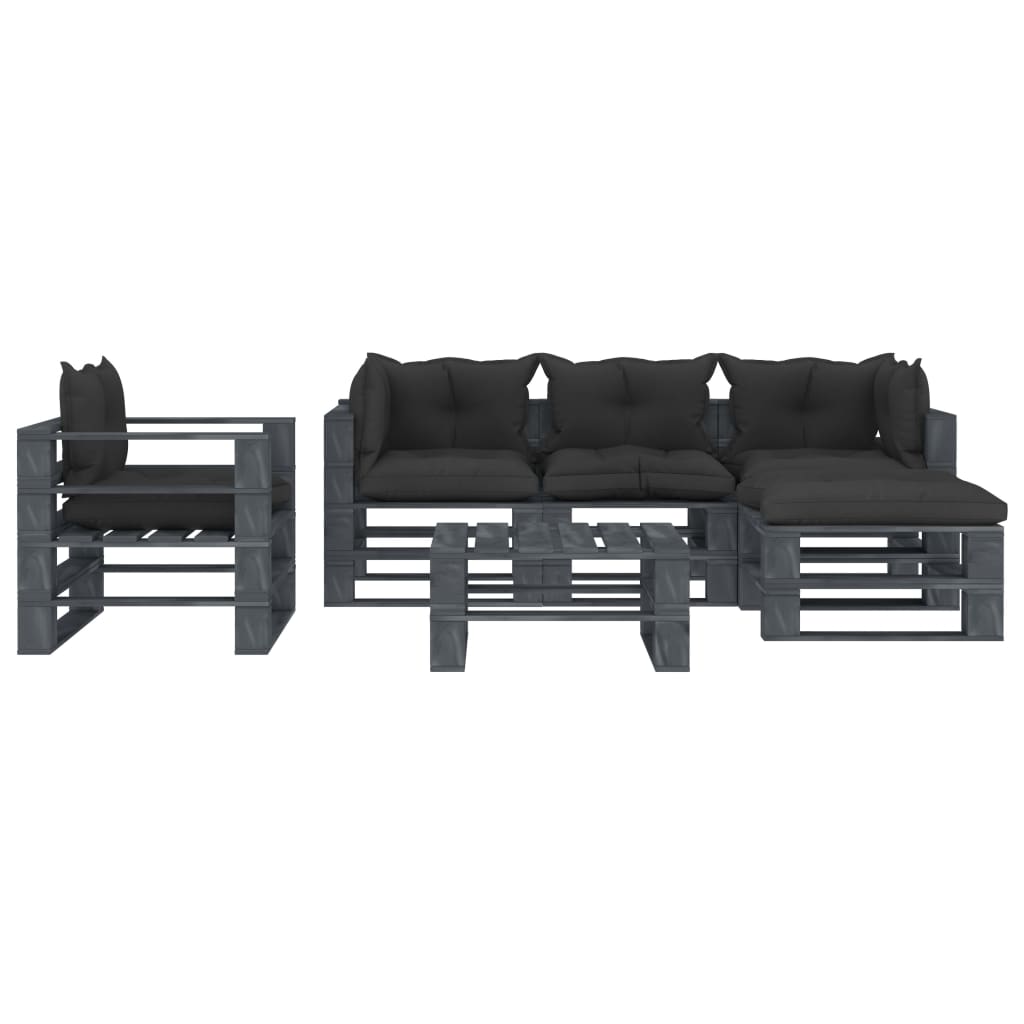 

vidaXL 6-delige Loungeset met antracietkleurige kussens pallet hout