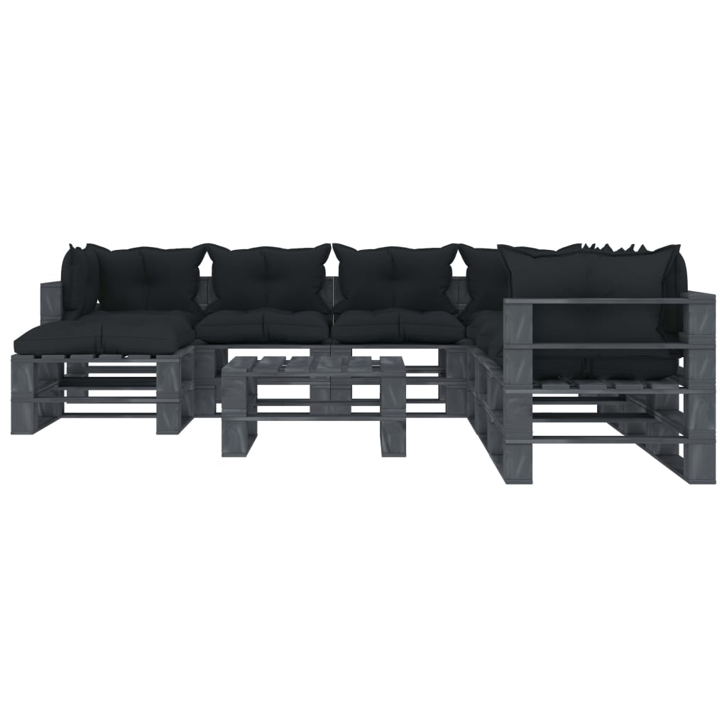 

vidaXL 9-delige Loungeset met antracietkleurige kussens pallet hout