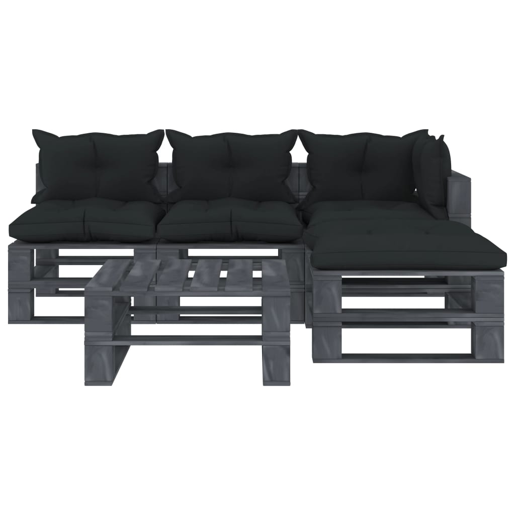 

vidaXL 5-delige Loungeset met antracietkleurige kussens pallet hout