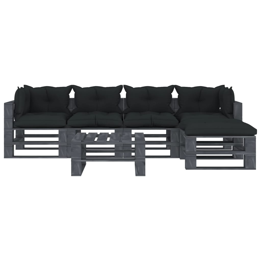 

vidaXL 6-delige Loungeset met antracietkleurige kussens pallet hout