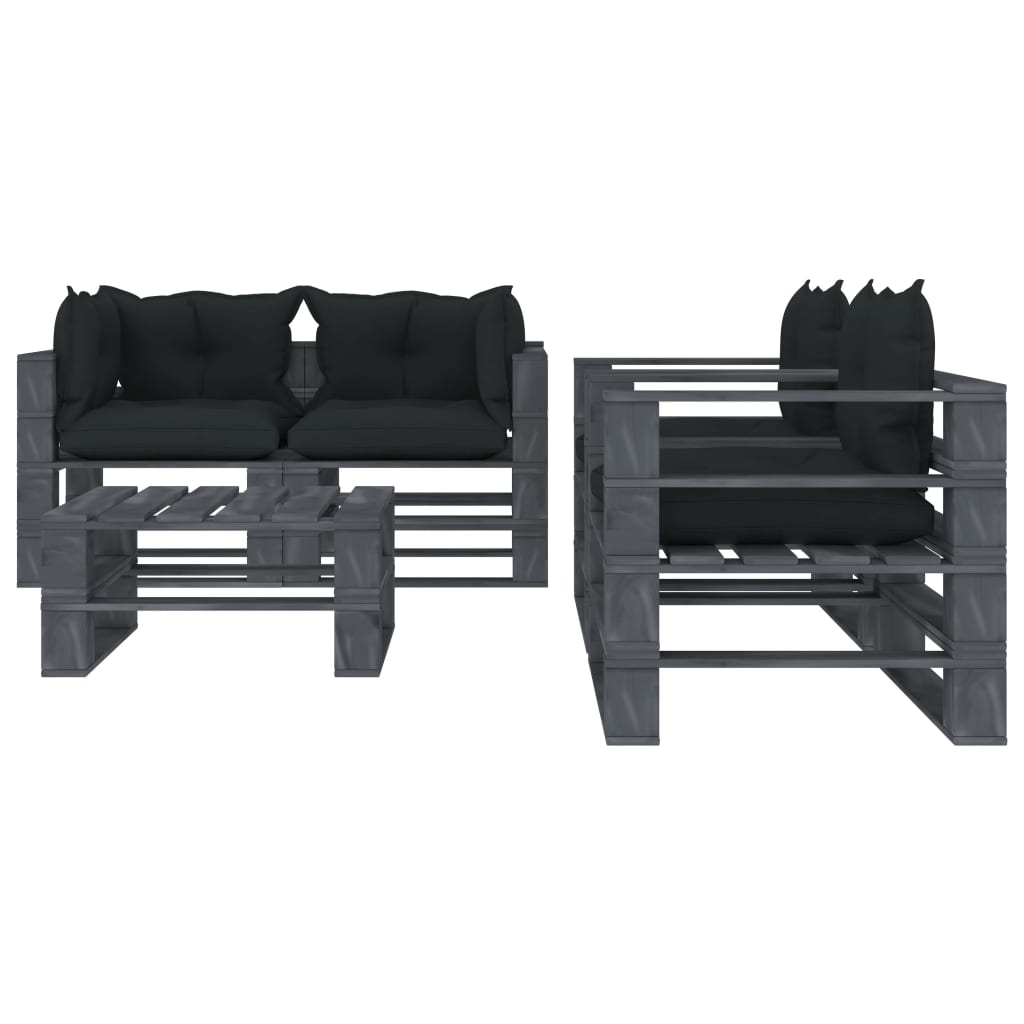 

vidaXL 5-delige Loungeset met antracietkleurige kussens pallet hout