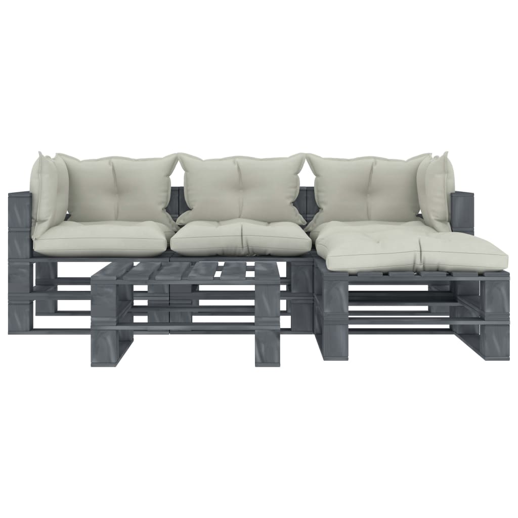 

vidaXL 5-delige Loungeset met beige kussens pallet hout