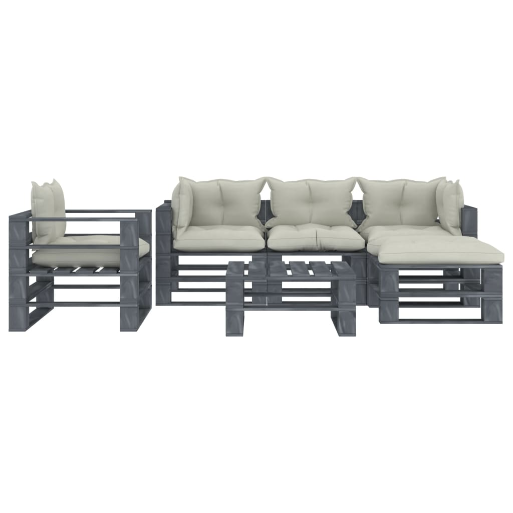 

vidaXL 6-delige Loungeset met beige kussens pallet hout