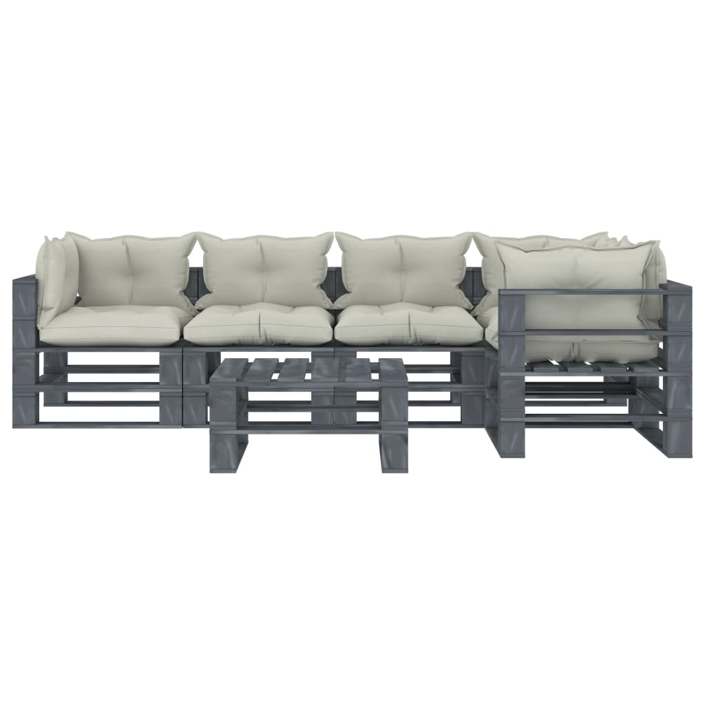 

vidaXL 6-delige Loungeset met beige kussens pallet hout