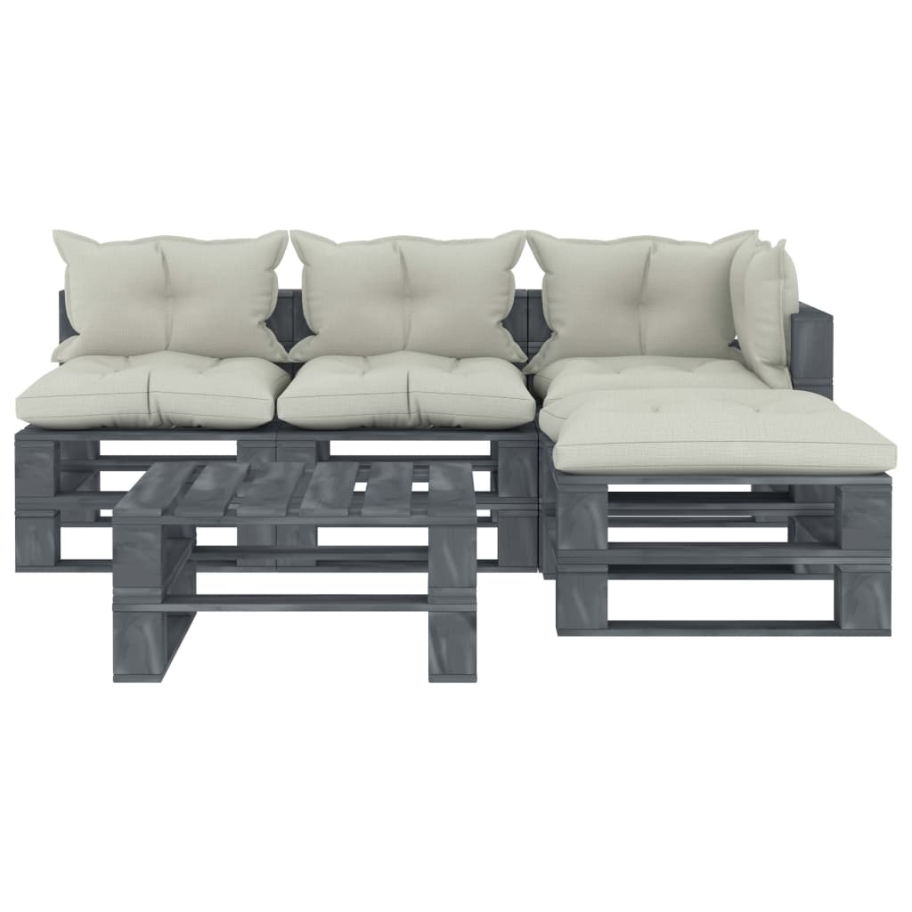 

vidaXL 5-delige Loungeset met beige kussens pallet hout