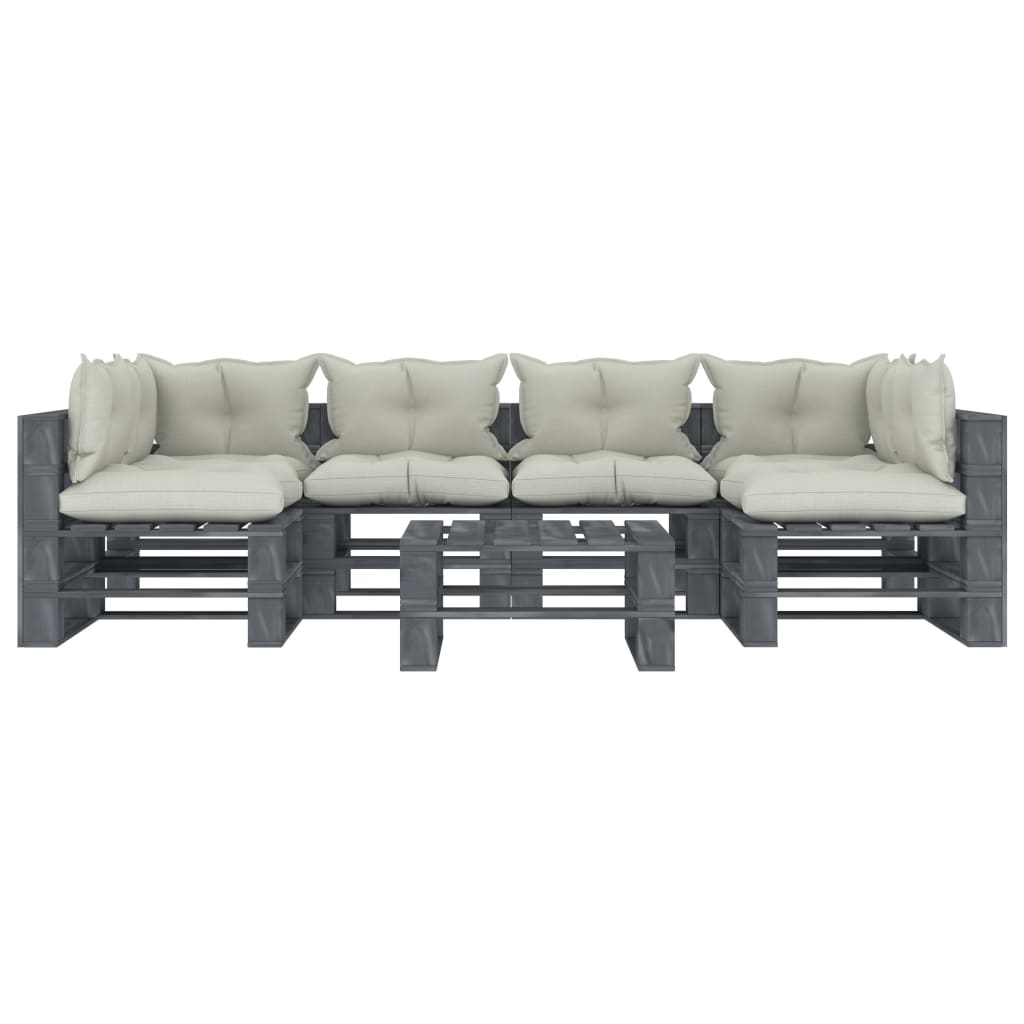 

vidaXL 7-delige Loungeset met beige kussens pallet hout