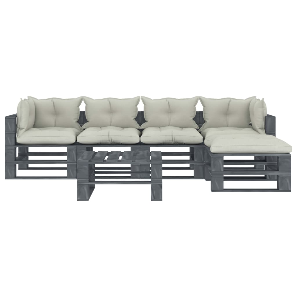 

vidaXL 6-delige Loungeset met beige kussens pallet hout