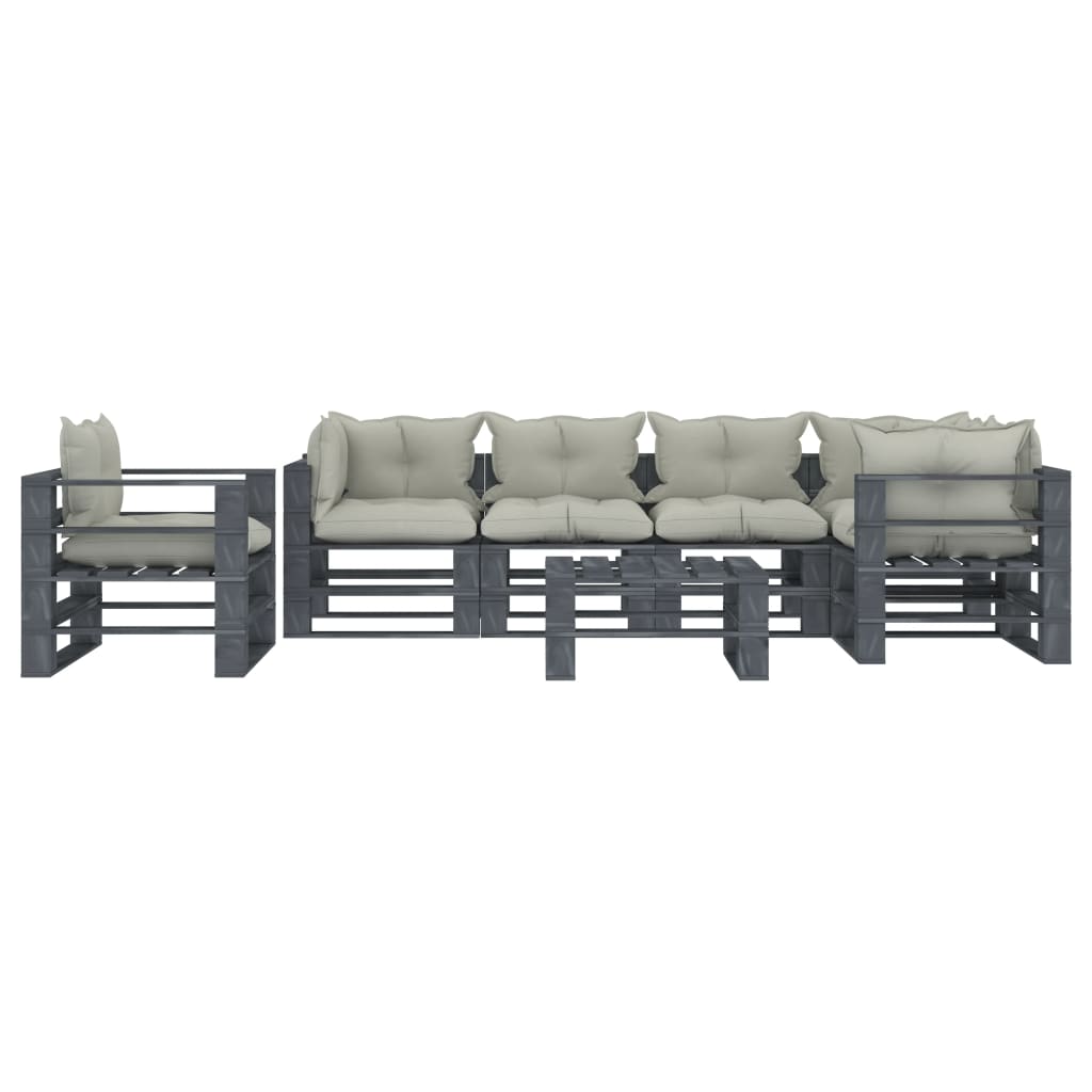 

vidaXL 7-delige Loungeset met beige kussens pallet hout