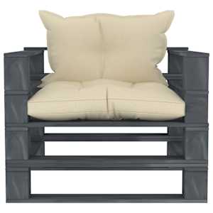 vidaXL Sof&aacute; de jard&iacute;n de palets madera con cojines crema