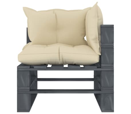 vidaXL Ogrodowe siedzisko narożne z palet, z kremowymi poduszkami