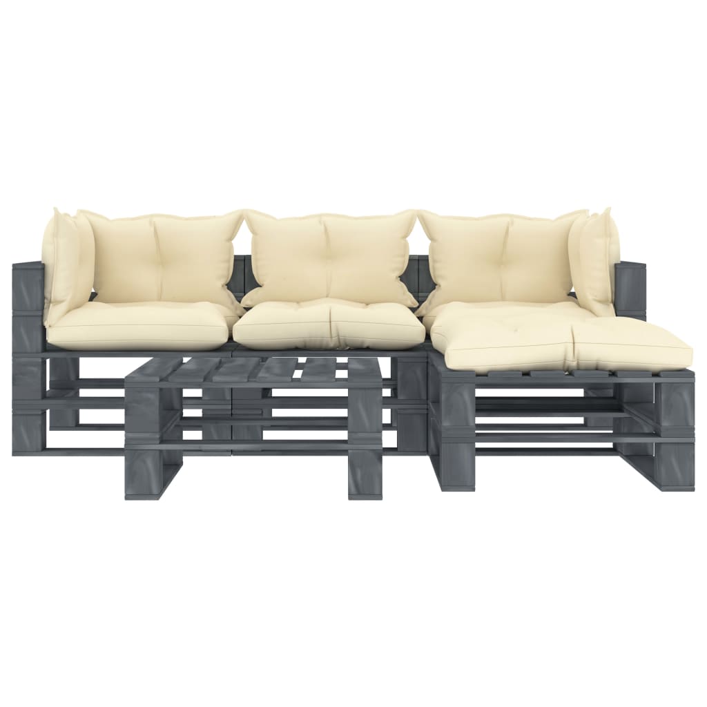

vidaXL 5-delige Loungeset met crèmekleurige kussens pallet hout
