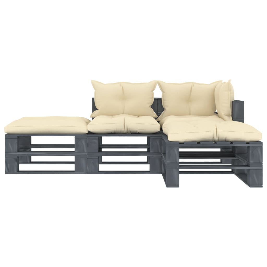 

vidaXL 4-delige Loungeset met crèmekleurige kussens pallet hout