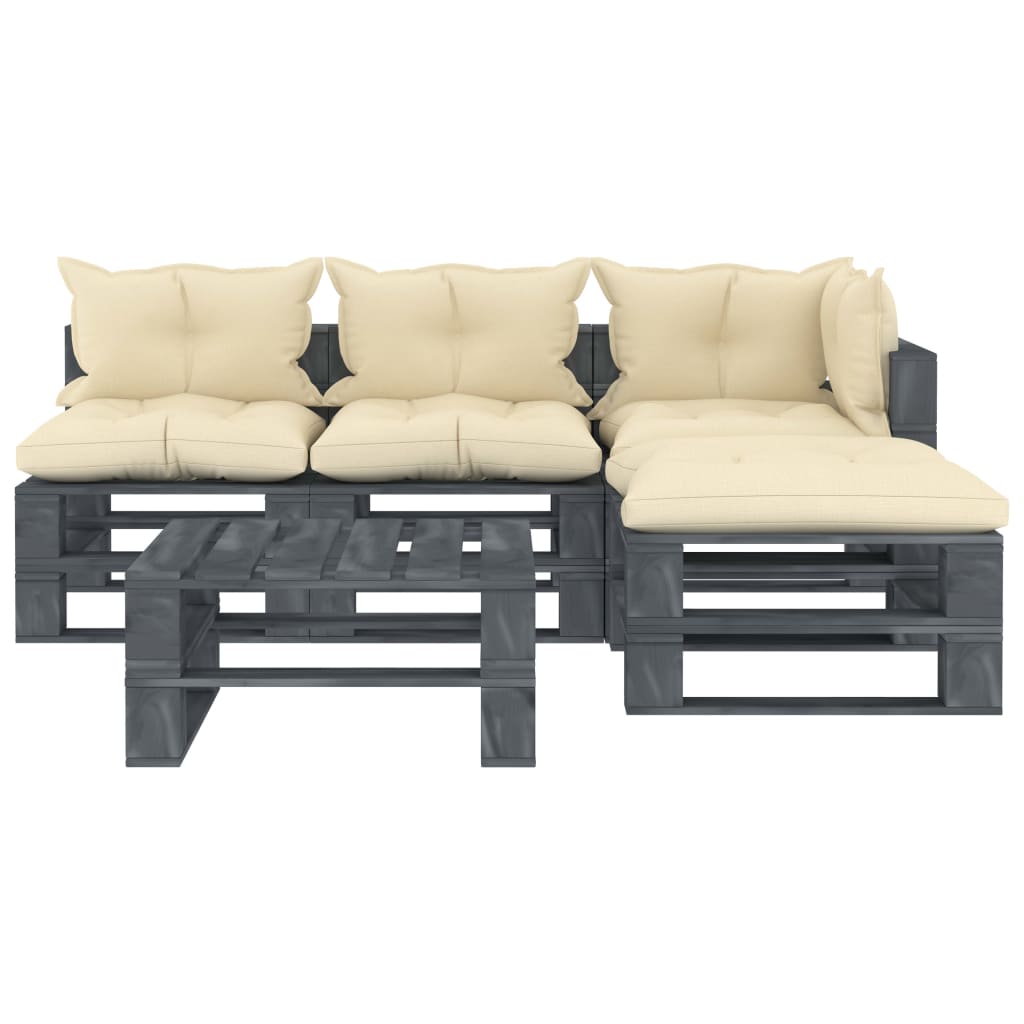

vidaXL 5-delige Loungeset met crèmekleurige kussens pallet hout